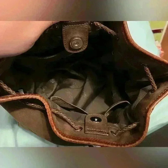 Vintage Fossil Brown Hobo Leather Bucket Shoulder Woven Handle Drawstring Bag - Picture 14 of 16